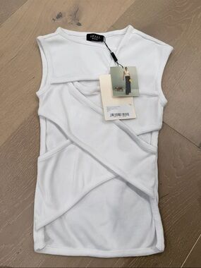 AWAKE MODE White Ribbed Asymmetric Cutout Tank